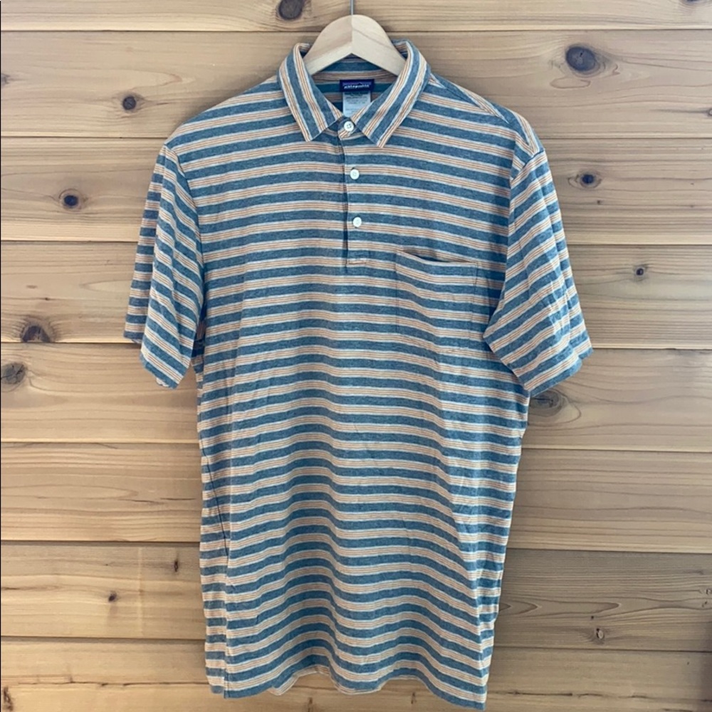 Patagonia Grey Orange Striped Polo - Medium